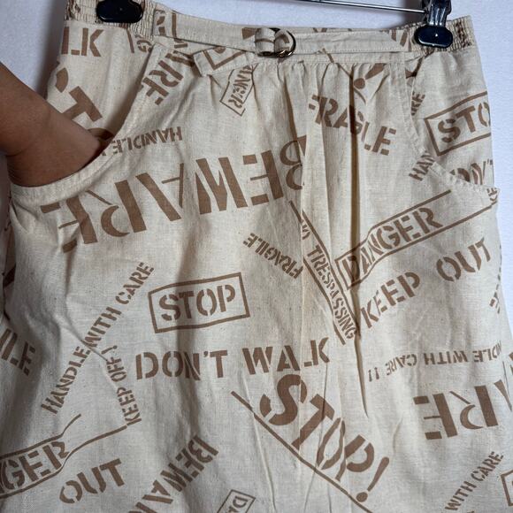 VTG David Smith Art to Wear Linen Mini Skort Elastic Waist Beige size 16 Retro - Picture 3 of 6